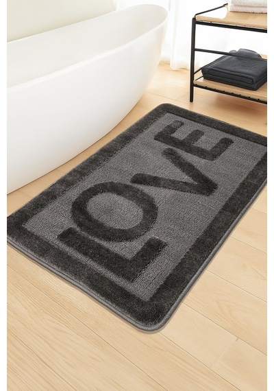 Doğal Kaymaz Taban Banyo Paspas Uzun Ömürlü Yumuşak Dokulu Su Emici Yıkanabilir Love 60x100 Antrasit