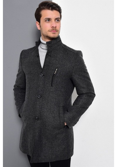 Plt8386 Dewberry Erkek Palto-desenli Antrasit