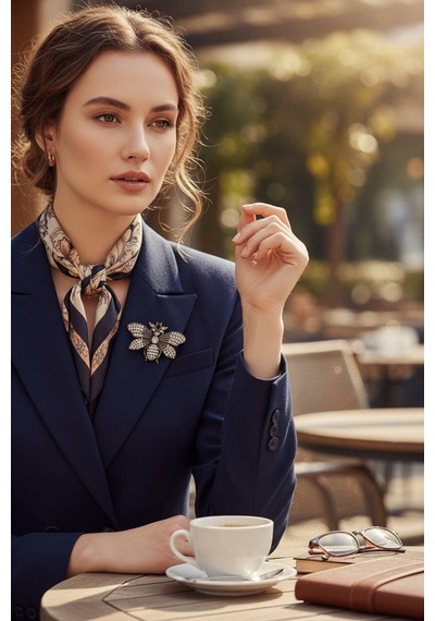 Kristal Taşlı Arı Broş Beyaz