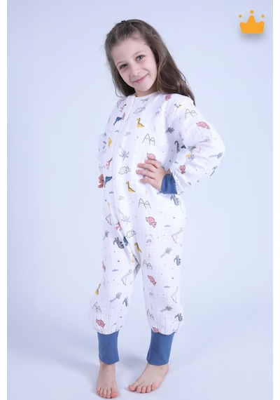 Babyhola Çocuk Mevsimlik Uyku Tulumu 2-8 Yaş 1 Tog 4 Kat Müslin Uzun Kollu Uyku Tulumu Lacivert