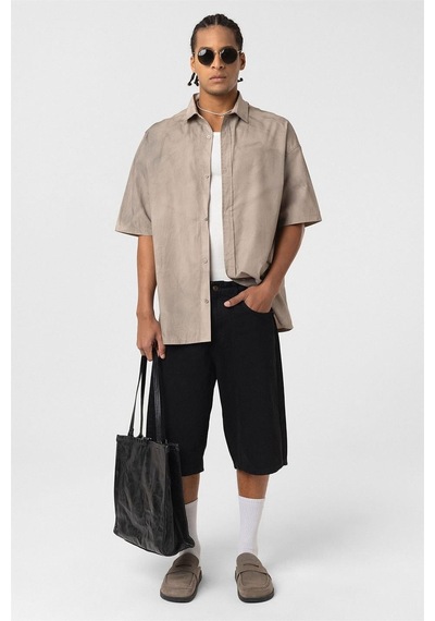 Vamos Oversize Yıkamalı Poplin Gömlek Taş