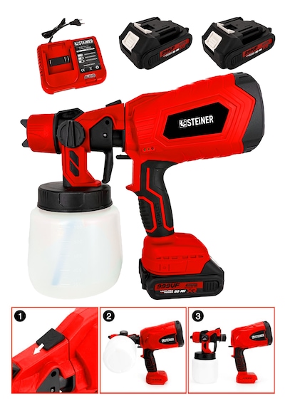 Steiner ST-999VF Çift Akülü Şarjlı Püskürtme Boya Tabancası Kırmızı
