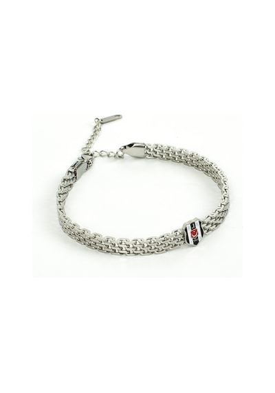 Besiktas Logolu Hasır Desenli Paslanmaz Çelik Ayarlanabilir Zincir Unisex Bileklik Gri