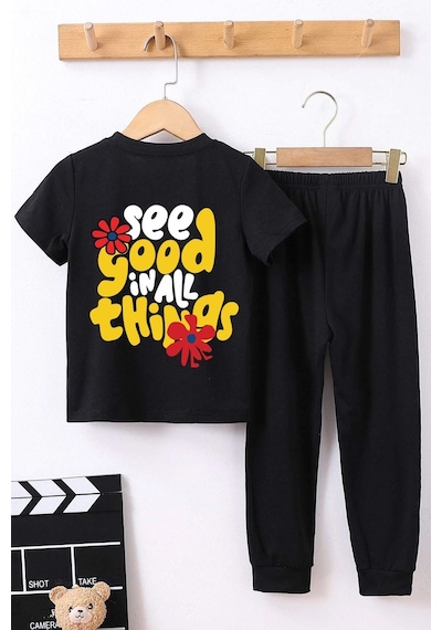 Uyguntarz Çocuk Good Things Alt - Üst Eşofman Takımı Siyah