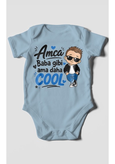 Morivokids Amca Temalı Kısa Kollu Bebek Body %100 Pamuk Bebe Mavisi