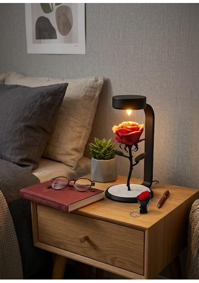 Minimalist Işıklı Solmayan Kadife Gül, Dekoratif Gece Lambası, Sevgiliye, Eşe Yıldönümü Ve Doğum Günü Hediy