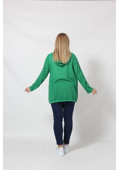 Moda Berray B027 Cebi Pullu Kapüşonlu Gömlek Yeşil 001