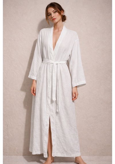 Estewomanfashion Müslin %100 Pamuk Kimono & Kaftan Beyaz