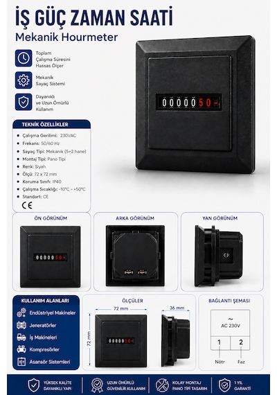 Siyah İş Güç Zaman Saati - 7 Hane - 220v/ac