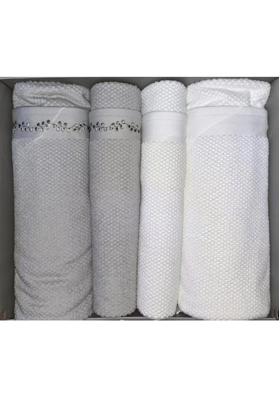 Foglıa Beyaz-yeşil Best Set Hamam Takımı Nakışlı-2