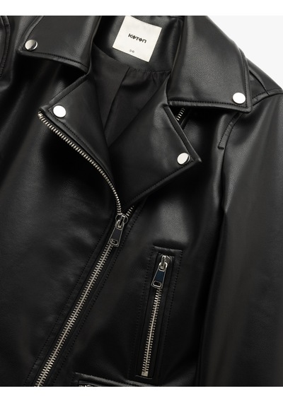 Koton Cepli Uzun Kollu Fermuarlı Kruvaze Suni Deri Biker Ceket Siyah 6wak20013ew Siyah Koton Cepli Uzun Kollu Fermuarlı Kruvaze Suni Deri Biker Ceket Siyah 6wak20013ew Siyah