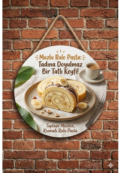 Muzlu Rulo Pasta Temalı Tatlıcılar Pastaneler Restoranlar İçin Ahşap Duvar Kapı Dekoratif Süs Tablo 3