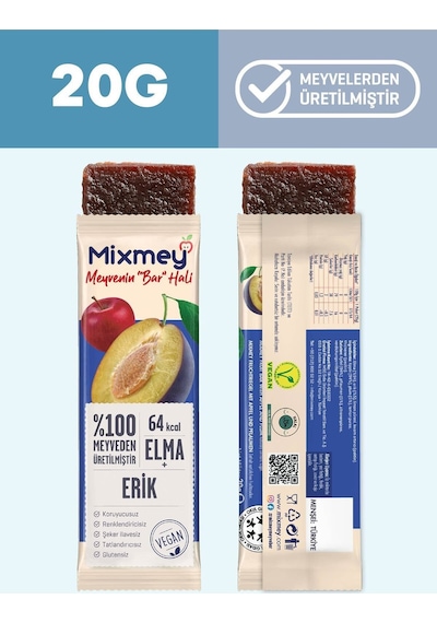 Mixmey Şeftali Erik Karma Meyve Barı 24 Adet | Atıştırmalıklar – Vegan, Glutensiz (20GR X 24 ADET)