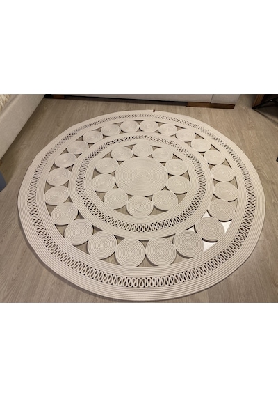Mavaux Double Daisy Jüt Hasırlı Örgü Kilim Krem