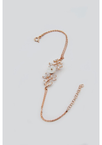 Çekirdekjewelry 925 Ayar Gümüş Minimal Çiçek Figürlü Bileklik Pembe