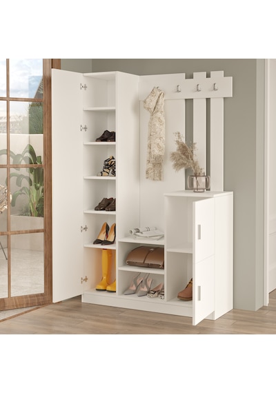 Robin Home Lenka Aynalı Vestiyer Portmanto Ayakkabılık Beyaz