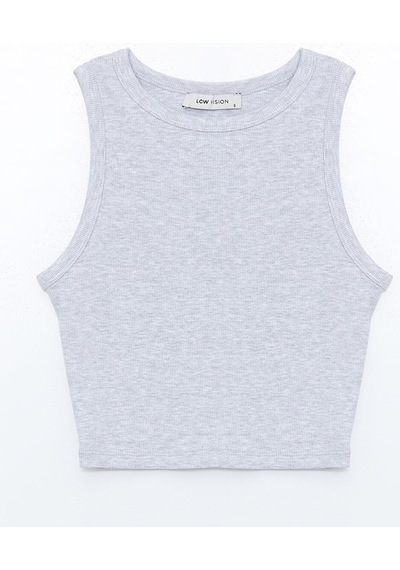 Lcw Vision Gri Bisiklet Yaka Dokulu Kadın Crop