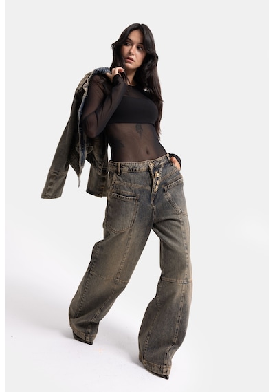 Kadın Koyu Kot 4w6-85 Mega Baggy Aksesuar Detaylı Tasarım Denim Jean