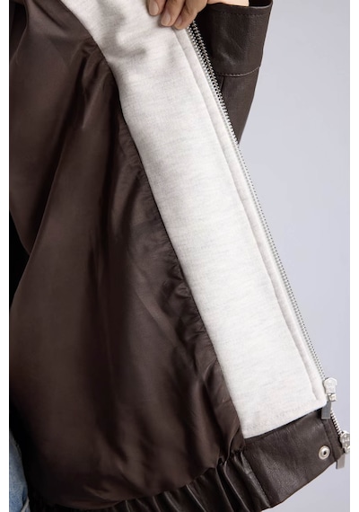 Defacto Relaxed Fit Kapüşonlu Kahverengi Kadın Deri Mont H3752ax/bn605