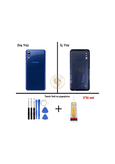 Samsung Galaxy Uyumlu M10 Mavi  Arka Kapak + Yapıştırıcı Ve Vida Seti Arka Cam Pil Kapağı Batarya Kapağı Lazer Kesim