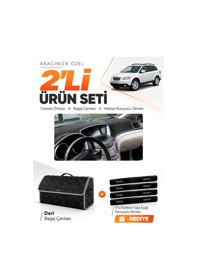 E-biz Subaru Trıbeca 2005-2014 Uyumlu Torpido Örtüsü + Deri Bagaj Çantası Seti - Siyah-gri - Su007