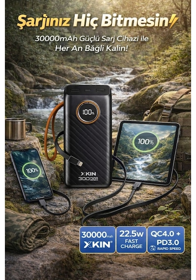 Lenovo Idea Tab Plus Tb361fu 12.1'' Uyumlu 30000 Mah 22.5w Hızlı Şarj Powerbank Siyah