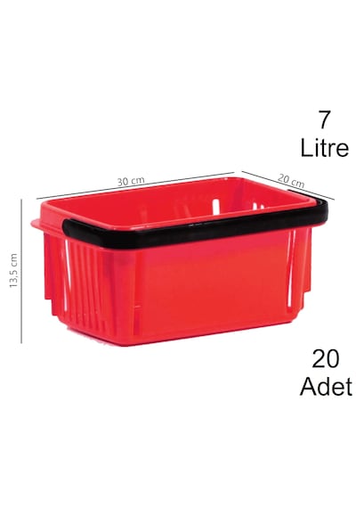7 Litre Plastik Kozmetik Alışveriş El Sepeti Kırmızı 20 Adet / En:20 Boy:30 Yükseklik:13,5 Cm Kırmızı