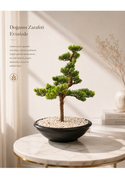 Premium Yapay Bonsai Ağacı El Yapımı Görünümlü Dekoratif Saksı Da Çok Renkli