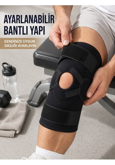 Yan Destekli Ligamentli Dizlik Açık Patella Ayarlanabilir Spor Ve Günlük Kullanım Düz Renkli