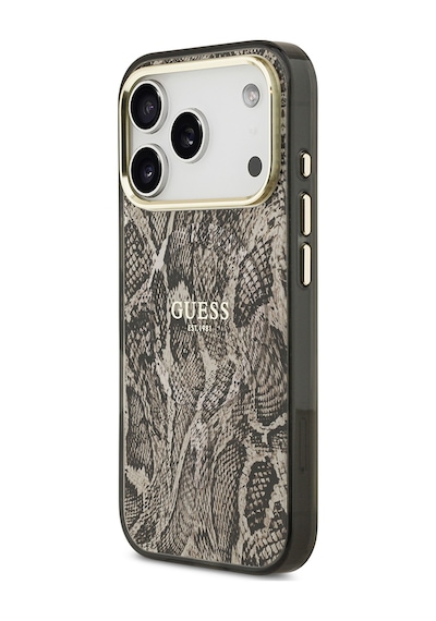 Apple Uyumlu iPhone 17 Pro Max  Kılıf Guess Lisanslı M-safeli Yazı Logolu Python Desenli Kapak Kahverengi Kahverengi