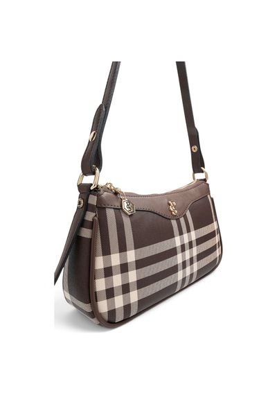 Silver & Polo Silver Polo Kahve - Kahve Çizgili Ekose Kadın Çapraz Çanta Sp1274