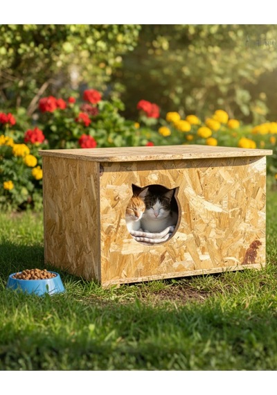 Reyo Kedi Evi Dış Ortam Uygun Ahşap Kedi Evi Osb 39 x 37 x 34 CM CAT13