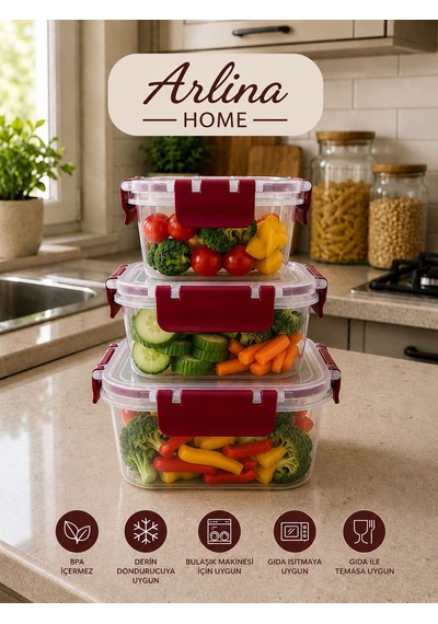 Softchef Sızdırmaz Kare 3 Lü Saklama Kabı Bordo