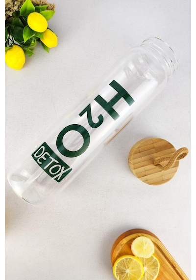 Digithome H2O Bambu Kapaklı Cam Matara 1 L - H2O75994 C1-1-18