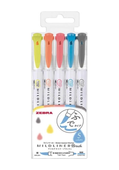 Zebra Mildliner Çift Taraflı 5'Li Fırça Uçlu Işaretleme Kalemi