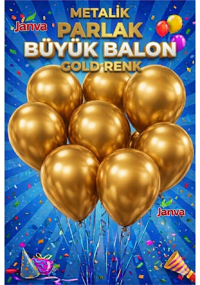 100 Adet Metalik Parlak Büyük Boy Balon Parti Doğum Günü Açılış Süsleme Kutlama Altın