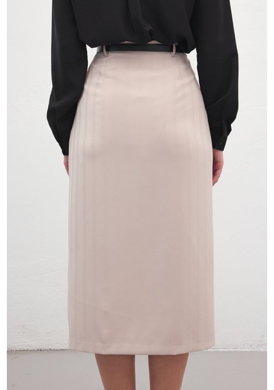 Sateen Anna Yırtmaçlı Etek - Bej-137173 Bej