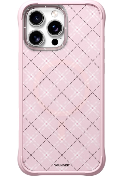 Apple Uyumlu iPhone 16 Pro Max Kılıf M-safe Şarj Özellikli Youngkit Argyle Serisi Kapak Pembe