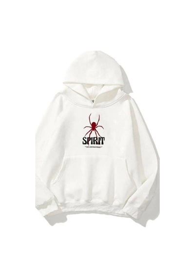 Altamira Kadın Beyaz Sprit Baskılı Oversize Kapşonlu Sweatshirt 001