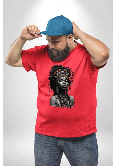 Angemiel Afrikalı Erkek Kadın Unisex Sanat Kırmızıi Kırmızı Büyük Beden Erkek Kadın Unisex Basic Ön Baskılı Tişört Kırmızı
