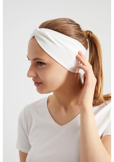 Kadın Çapraz Bağlamalı Pamuklu Penye, Kaymaz, Yumuşak, Esnek, Saç Bandı Bandana Beyaz 57126038