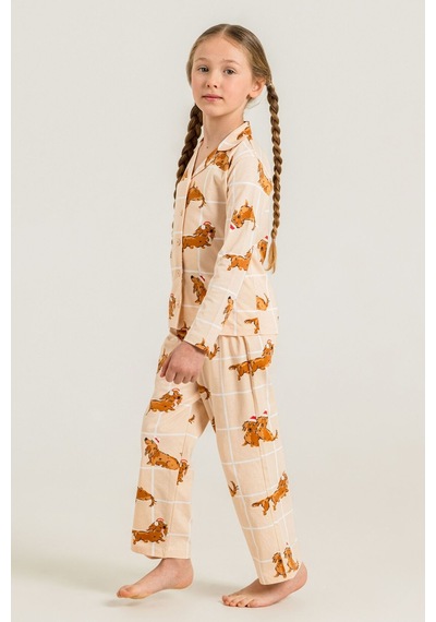 Rolypoly Kız Çocuk Cute Puppy Krem Gömlek Pijama Takımı Rp3908-c-v1 Rp3908-c-v1