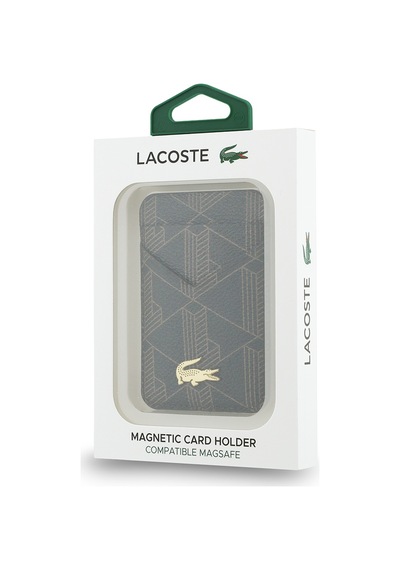 Lacoste Orjinal Lisanslı 2 Hazneli Pvc Karışık Monogram Desenli Magnetik Kartlık Kahverengi