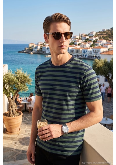 Buratti Çizgili Pamuklu Relaxed Fit Bisiklet Yaka T Shirt Erkek T Shirt 5904078 Nefti-lacivert