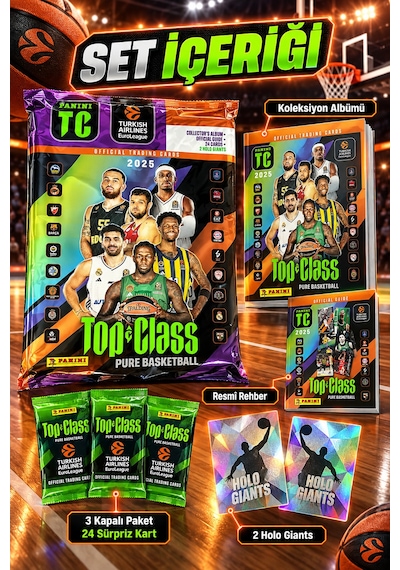 Panini Top Class 2025 Euroleague Dergi Koleksiyon Albümü Rehber 24 Kart + 2 Holo Giants