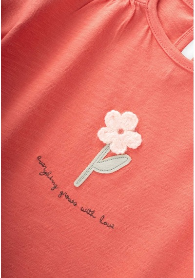 Cigit Aplikeli T-shirt 2-8 Yaş Mercan