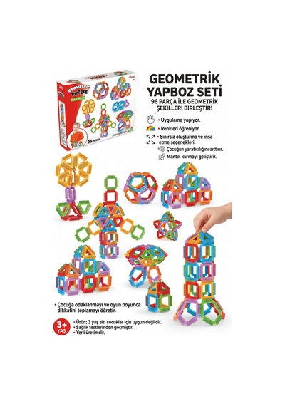 Eğitici 96 Parça Geometrik Yapboz Seti - 3+ Yaş Zeka Geliştirici Stem Yapı Blokları Oyuncak