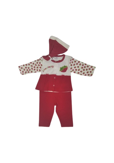 Kız Bebek Alt Üst Takım Kırmızı - Beyaz Çilek Desenli 119 Kırmızı