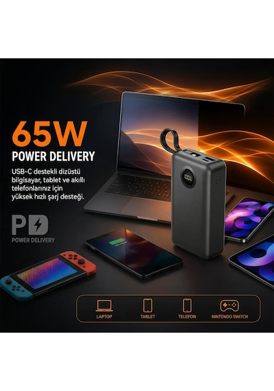 Dexim 20.000 Mah 65w Lightning+type-c Kablolu Hızlı Şarj Taşınabilir Güç Kaynağı Çok Renkli