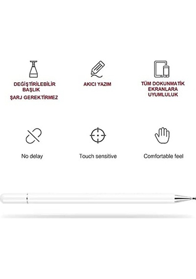 Dokunmatik Passive Stylus Kalem Tablet Telefon Bilgisayar Kalemi 2 İn 1 Siyah Diğer